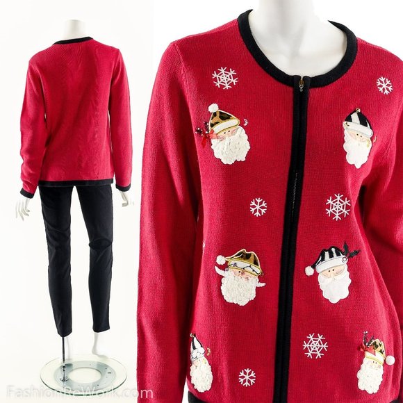 Santa Applique Ugly Christmas Cardigan Sweater - Picture 3 of 9